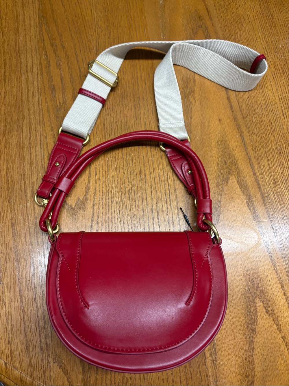 Zara Red Leather Crossbody Bag with Cream Contrast Strap